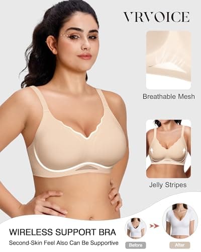 VRVOICE Womens Wireless Bras Sexy V Mesh Push Up No Underwire Bralette Seamless Supportive Tshirt Everyday Bra view 3