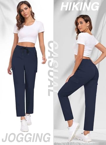 TOIUUI Womens Lightweight Cargo Pants Water Resistant Quick Dry UPF 50+ Elastic Waist Hiking Work Travel Zipper Pockets view 3