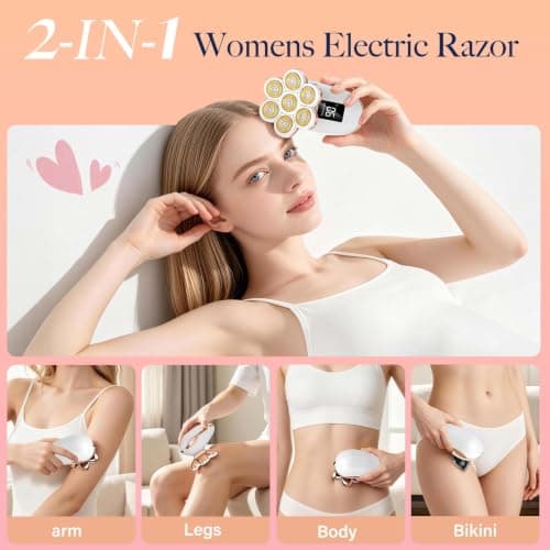 Electric Razors for Women- 2 in1 7D Rotary Shaver for Legs and Bikini Line | IPX7 Waterproof Wet Dry Hair Remover, LED Display & Travel Lock for Legs, Face, Arms, Bikini Area view 5