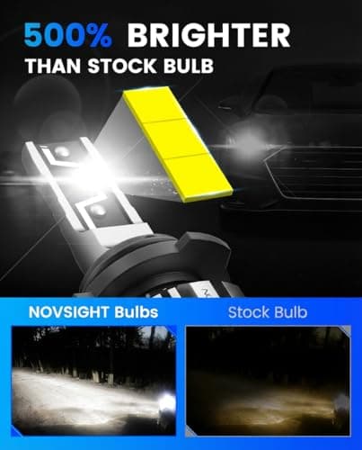 NOVSIGHT H11 9005 LED Light Bulbs - 500% Super Brighter 6500K Cool White, Fanless Light, 1:1 Design, Plug and Play 3 Mins Installation, H8 HB3 Automotive Fog Lamps, Pack of 4 (2 Years) view 2