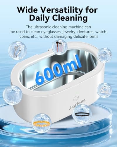 JeaTone Ultrasonic Jewelry Cleaner, 46KHz Professional Ultrasonic Cleaning Machine for Rings, Eyeglasses, Retainers, Dentures & Watches, 20oz Stainless Steel Sonic Cleaner Pod (White) view 4