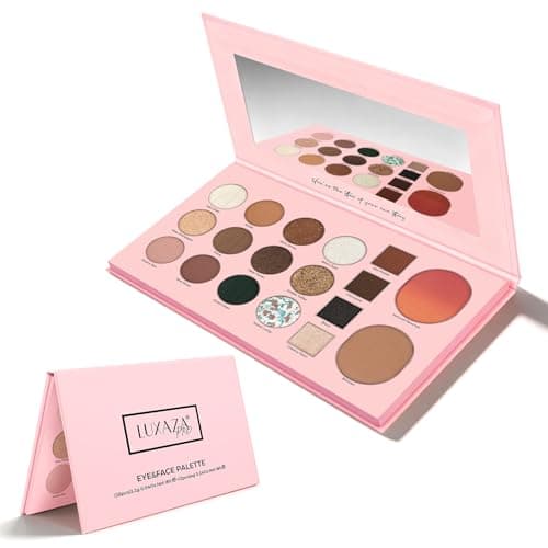 LUXAZA PRO 5-in-1 Backed Eyeshadow Makeup Palette with Blush Bronzer Highlighter, Natural Nude Eye Shadow Palettes 18 Colors Matte Shimmer Glitter Tone Long Lasting Smudge-Proof, Ideal Gifts for Women