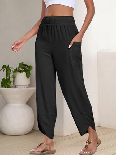 ANRABESS Womens Wide Leg Palazzo Capri Pants 2026 Summer Casual Loose High Waisted Lounge Flowy Cropped Beach Work Trousers view 4