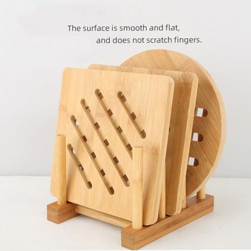 REVGOZU Natural Bamboo Ceramic Pot Tray heat bowls insulation pad, Durable Anti-Hot insulation pad for Hot Dishes, Bowl, Teapot, Hot Pot Holders Tray Soup Bowl Tray table mat(Square, 7.08x7.08*0.39) view 3