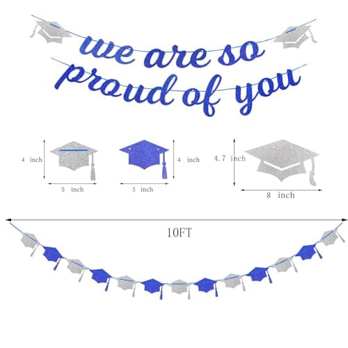 Navy-Blue White-Silver Party-Decoration Graduation Banner - 8pcs Kits Cap Garland Streamers, Paper Tissue Pom Poms Flowers,We are So Proud of You Congratulations Grad 2026 Decor Lasting Surprise view 2