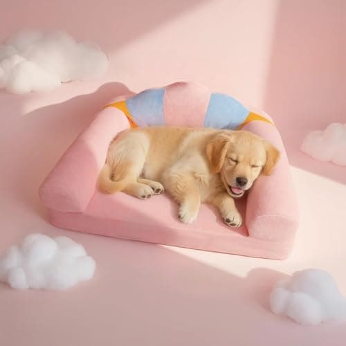 MOYMO Cute Cat Couch with Soft Pillow, Supportive Dog Couch, Cat Sofa with Removable Cover，Cute Rainbow Shaped, 24 Inch view 6