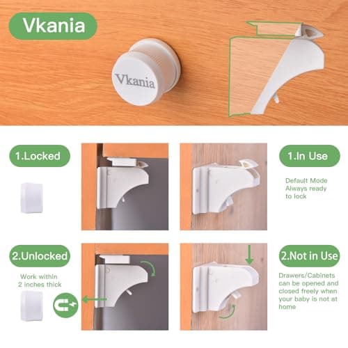 32 Pack Vkania Magnetic Cabinet Locks Child Safety with 4 Keys - Baby Proof Adhesive Latches for Kitchen Cabinets & Drawers, No Drilling Easy Installation (32 Locks + 4 Keys) view 5