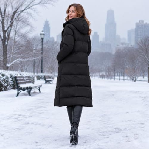 Womens Long Quilted Hooded Zipper Winter Puffer Jacket with Pockets view 4