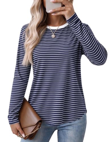 Womens Long Sleeve Top Crew Neck Curved Hem Lightweight Casual Tunic view 2