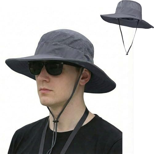 Sun Hat Bucket Hats for Men Women,Outdoor Wide Brim Fishing Hat with Detachable Face Cover & Neck Flap UV Protection view 2