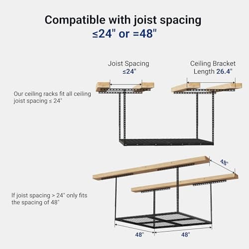 FLEXIMOUNTS 4x4 Overhead Garage Storage Rack, Adjustable Organization System, Heavy-Duty Metal Ceiling Racks, 350lbs Weight Capacity, Black, Classic Series view 3
