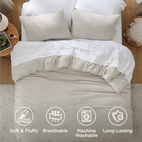 Bedsure King Comforter Set, Beige Soft Prewashed Bedding for All Seasons, 3 Pieces GentleSoft™ Bed Set, 1 Lightweight Comforter (104"x90") and 2 Pillowcases (20"x36") view 4