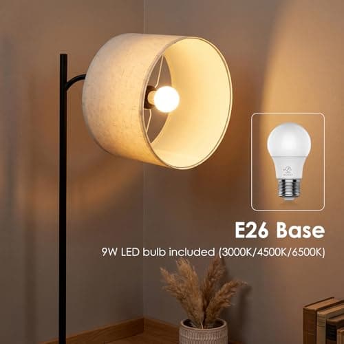 ONEWISH Floor Lamp with Table, End Table with Lamp, Charging Station (USB/Type-C/AC), Round Coffee Table for Living Room & Bedroom (White) view 4