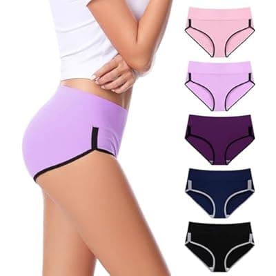 CAILECOTTON Womens Underwear Cotton High Waisted Underwear for Women Brief Soft Stretch Breathable Everyday Hipster 5ps
