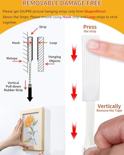 GIUPRE Picture Hanging Strips - 24-Pairs(48 Strips) Wall Sticky for Hanging Pictures on Wall Without Nails, Adhesive Picture Hangers Heavy Duty No Damage view 3