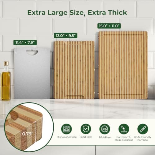 Glue Free, Plastic Free Zebra-Stripe Bamboo Pure Titanium Cutting Board Set view 5
