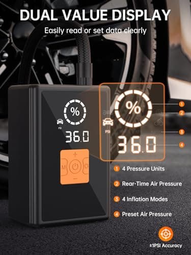 Tire Inflator Portable Air Compressor, 22 Cylinder 6X Faster Tire Pump 150 PSI Air Pump for Car, Motorcycle, Bicycle, Ball - Cordless & 12V DC view 5