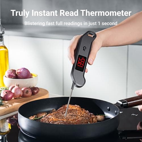 Professional Digital Meat Thermometer, 1 Sec Instant Read, ±0.5℉ Accuracy NIST&NSF Certified Food Thermometer, Auto-Rotate Bright LED Screen, Highly Waterproof Cooking Thermometer for Grill BBQ, Black view 4