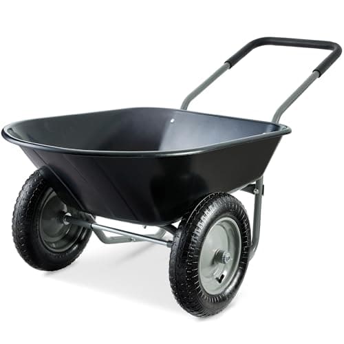 Best Choice Products Dual-Wheel Home Utility Yard Wheelbarrow Garden Cart w/Built-in Stand for Lawn, Gardening, Construction - Black view 1