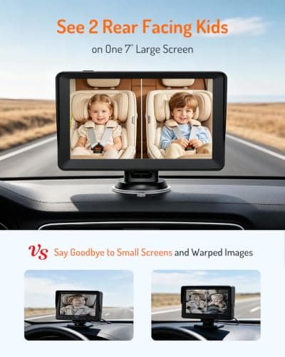 Kidsneed 7 inch HD 1080P Split Screen Baby Car Camera for 2 Kids view 5
