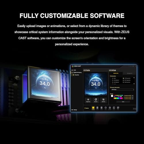 GAMDIAS CHIONE P5-240 Liquid CPU Cooler, 240mm AIO w/Customizable 3.4'' IPS LCD, Rotatable Magnetic Pump, Hidden Cable Fan (Daisy-Chained), Support PWM & ARGB MB Sync, Intel LGA 1851；AMD AM5, Black view 4