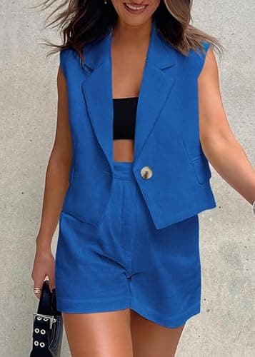 KIRUNDO 2 Piece Sets for Women Summer Outfits Business Casual Vest and Shorts Set Lightweight Sleeveless Matching Clothes view 2