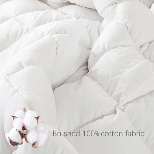Down Comforter Queen Size – All Season Medium Weight Fluffy White Duvet Insert, Warm Feather Bedding, Soft 100% Cotton Cover, 90x90 Inch view 5