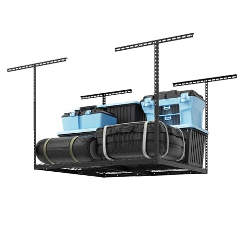 FLEXIMOUNTS 4x4 Overhead Garage Storage Rack, Adjustable Organization System, Heavy-Duty Metal Ceiling Racks, 350lbs Weight Capacity, Black, Classic Series view 1