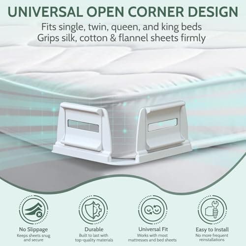Sheet Holders - Bed Sheet Holders for Corners Heavy Duty Fitted Sheet Holders Keep Sheets Firm & Tight Bed Sheet Grippers Lock Bed Sheets Holders for All Mattress Sizes Bedsheet Clips Easy Setup view 6