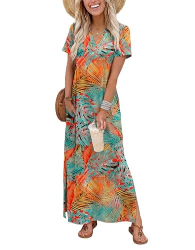 OFEEFAN Summer Dresses for Women 2026 Maxi Dress Short Sleeve Sundresses with Pockets Beach Vacation Spring Outfits — image 1