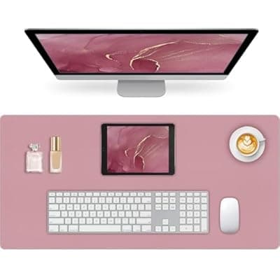 Meetcolor Non-Slip Desk Pad Mat, Leather Desk Mat for Desktop, Large Mouse Pad, Waterproof Computer Mouse Mat Desktop Protector for Office/Home (Purple Pink, 35.4" x 17")