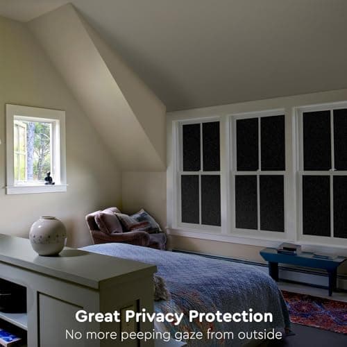 Kromapolis Blackout Window Privacy Film Total Light Blocking Room Darkening Window Covering, Removable Static Cling Frosted Glass Tint, Non-Adhesive, Black 17.5'' x 78.7'' view 4