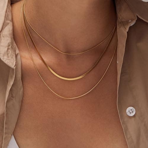 JNZSSWHJJH Gold Chain Necklace for Women - 18K Gold Plated Gold Chain Necklace Layered Herringbone Rope Snake Paperclip Chain Necklaces Dainty Gold Chain Necklace for Women Gold Jewelry Gifts view 4