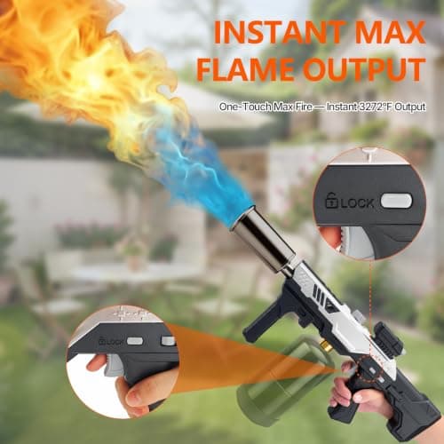 Long Reach Propane Torch Gun Flame Thrower One-Touch Max Fire | Gift for Men Dad, Adjustable Flame Blow Torch for BBQ Grill, Charcoal Starter,Searing Steak,Campfire (Tank Not Included) view 4