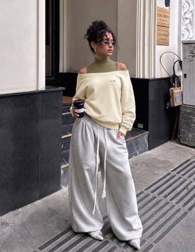 Aelfric Eden Womens Boxy Off The Shoulder Mock Neck Sweatshirt | Minimalist Workwear Style,Subtle Contrast Design,Sophisticated Casual,Relaxed Chic Fit,Versatile Everyday Wear,Soft Comfort view 3
