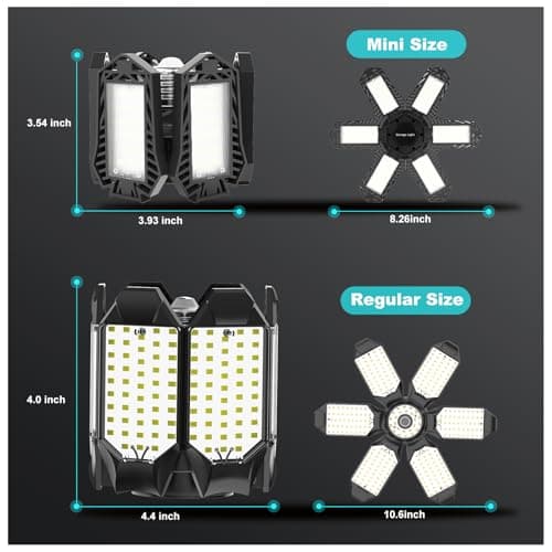 LUCORUSC Led Garage Lights Bulb 10 Pack 120W Super Bright Ceiling Led Shop Lights 6 Deformable Panels Screw in E26/E27 6500K 12000 LM Deformable Garage Light Ideal for Basement Attic and Workshop view 2