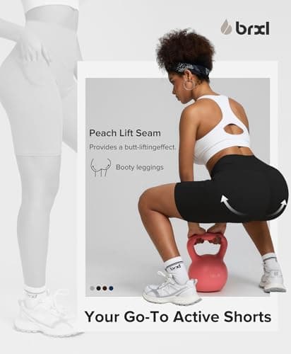 BRXL Biker Shorts Women with Pockets 8" No Front Seam High Waisted Workout Tummy Control Running Yoga Shorts view 3