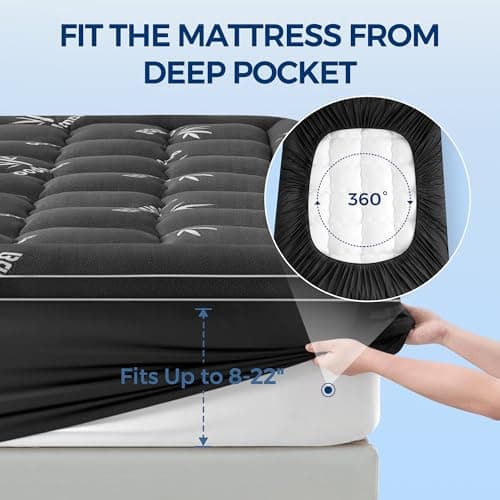 SakuraHome Twin XL Mattress Topper,Extra Thick Pillow Top Mattress Pad | Bamboo Viscose Fabric,Cooling Plush 1000 GSM Fill,18" Deep Pocket Design,Soft Breathable for Hot Sleeper,OEKO-TEX Certified view 3
