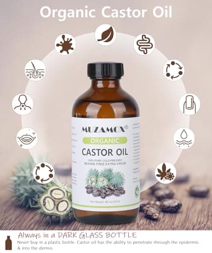 MUZAMOX Castor Oil Pack Wrap & 8fl.oz Glass Bottle Set, Organic Cold-Pressed Unrefined Castor Oil Included view 4