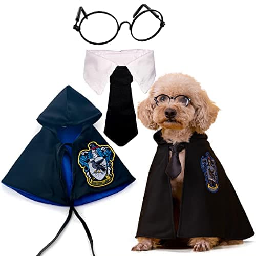Cat Costumes Halloween 3 Piece Set with Glasses and Neckties, Cat Dog Cosplay Costume Set, Perfect for Party and Gifts for Cat Dog (Blue, Large) — image 1