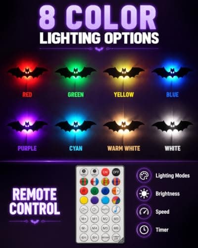48PCS & 12 LED String Lights Halloween Bats Wall Decor,USB Powered Lighting view 6
