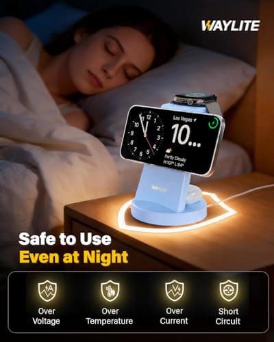 3 in 1 Fast Charging Station for iPhone, 25W Wireless Magnetic Phone Charger for iPhone 17 16e 16 15 14 13 12 Series, Watch Charger Stand, Wireless Charging Station for AirPods 4 3 Pro, Blue view 4