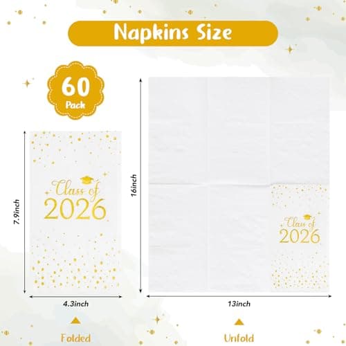 NatNarr 60 Pcs 2026 Graduation Napkins, Class of 2026 Disposable Hand Towels for Bathroom Gold Foil Dots Dinner Guest Napkins for High School College Graduation Party Decoration Congrats Celebration view 2