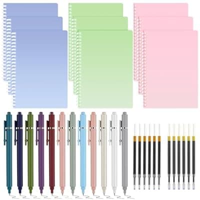 Niodel Spiral Notebooks Set, 9 Pcs A5 College Ruled Journals with 6 Black Ink Gel Pens, 6 Colored Ink Gel Pens, 6×0.5mm & 6×0.7mm Refills, Perfect for School Work Journaling