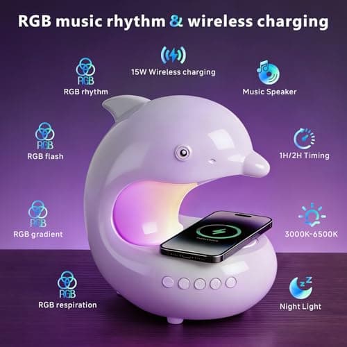 UMLAEN Smart LED Night Light with Bluetooth Speaker, Rechargeable Table Lamp with 15W Wireless Charging | 4 Lighting Modes | Timing | Dimmable Atmosphere Lamp for Bedroom, Home Decor, Party, Office view 2