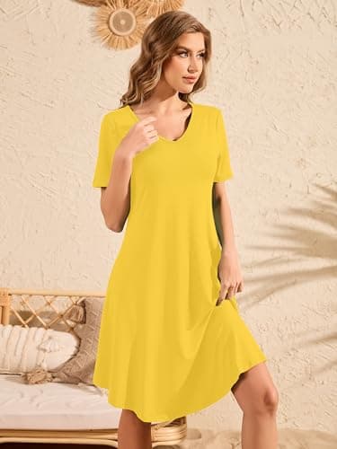 DEARCASE Women's T Shirt Dress Short Sleeve V-Neck Spring Summer Casual Loose Flowy Swing Midi Tunic Dresses view 5
