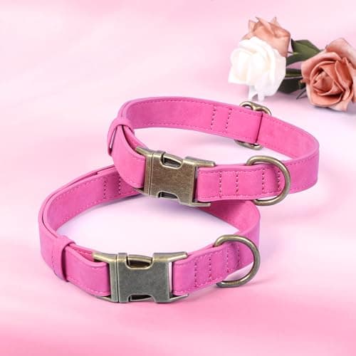 Jumpress Soft Leather Dog Collar for Small Medium Large Dogs, Heavy Duty Dog Collar Leather with Quick Release Metal Buckle, Durable & Adjustable for Small Dogs Walking (Hot Pink, S) view 4