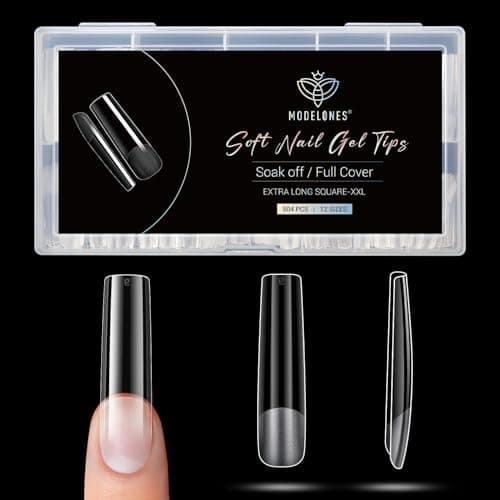 Modelones Long Square XXL Fake Nail Tips - 504Pcs Gel Tips Pre-shaped Half Matte Full Cover Clear Acrylic Gel Kit False Press on Nails for Extension DIY Salon 12Sizes view 1