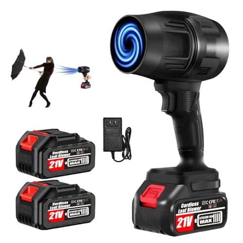 Handheld Electric Cordless Leaf Blower, 450,000RPM High-Speed Motor Jet Fan Air Blower with 2 Battery Operated & Charger, Lightweight Leaf Blower for Patio Cleaning, Lawn Care, Blowing Leaves and Dust view 1