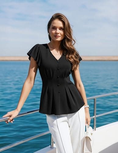 GRACE KARIN Summer Blouses for Women Dressy Casual, 2026 Ruffle Sleeve Peplum Tops, Business Work Shirt Fashioin Clothing view 3
